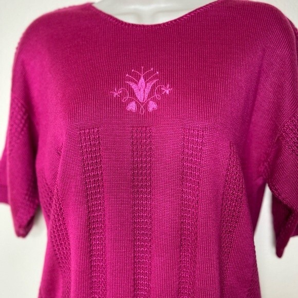 Vintage Cricket Lane Short Sleeve Embroidered Sweater Berry Pink Women Large - Picture 4 of 11